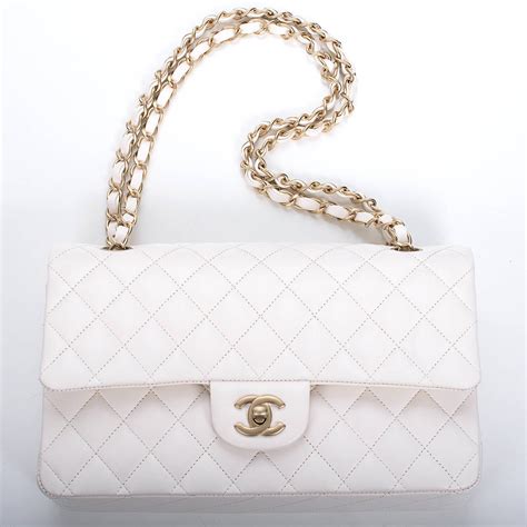 white chanel purse with gold chain|chanel quilted bag gold chain.